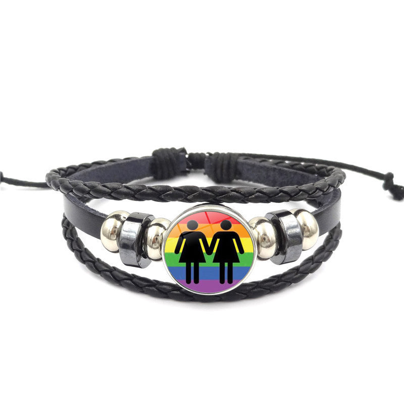 Pulsera tejida multicapa de cuero negro de cuero iridiscente al por mayor